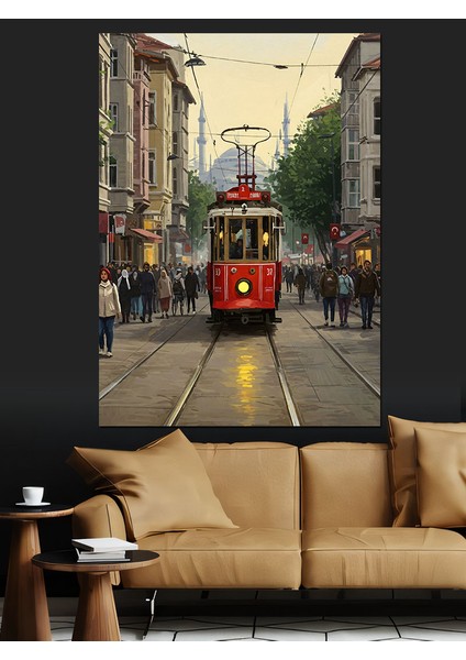 Yağmur Altında Nostaljik Tramvay Dekoratif Kanvas - Mdf Ahşap Tablo