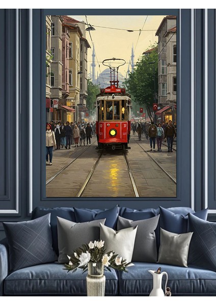 Yağmur Altında Nostaljik Tramvay Dekoratif Kanvas - Mdf Ahşap Tablo fiyatları