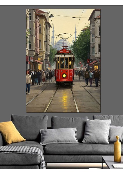 Yağmur Altında Nostaljik Tramvay Dekoratif Kanvas - Mdf Ahşap Tablo modelleri