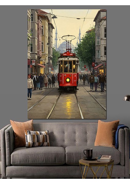 Yağmur Altında Nostaljik Tramvay Dekoratif Kanvas - Mdf Ahşap Tablo fırsatları