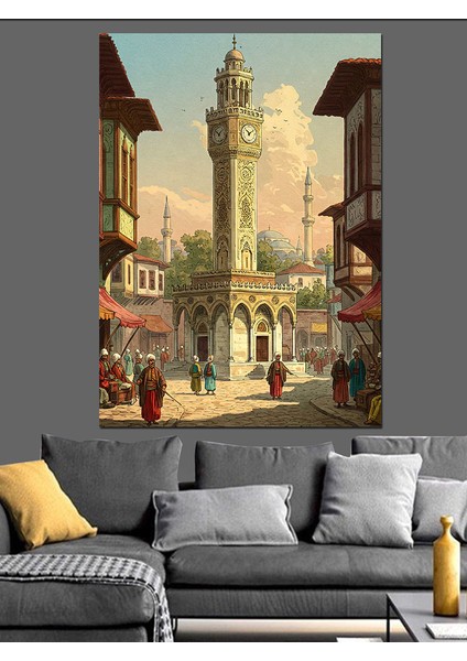 Osmanlı Dönemi Izmir Saat Kulesi Dekoratif Kanvas - Mdf Ahşap Tablo