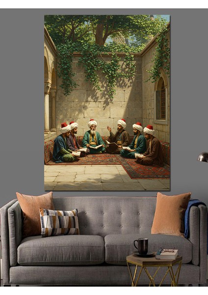 Osmanlı Saray Bahçesinde Derin Sohbet Dekoratif Kanvas - Mdf Ahşap Tablo
