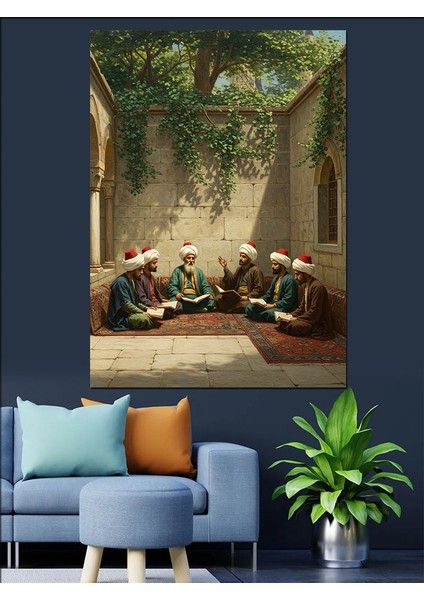 Osmanlı Saray Bahçesinde Derin Sohbet Dekoratif Kanvas - Mdf Ahşap Tablo fiyatları