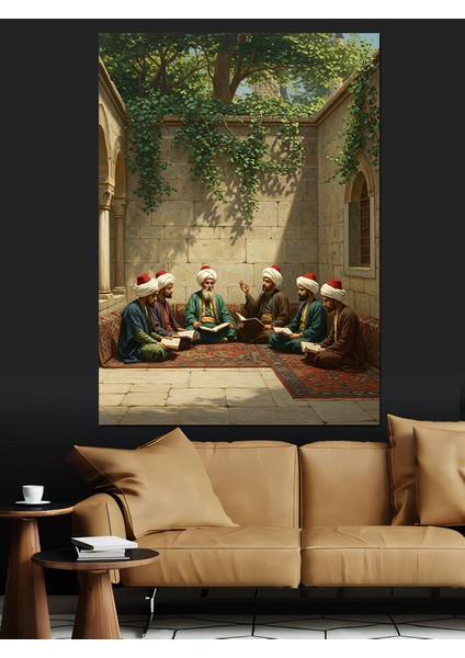 Osmanlı Saray Bahçesinde Derin Sohbet Dekoratif Kanvas - Mdf Ahşap Tablo modelleri