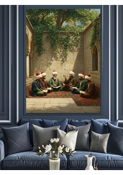 Osmanlı Saray Bahçesinde Derin Sohbet Dekoratif Kanvas - Mdf Ahşap Tablo fırsatları