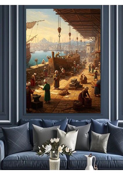 Osmanlı Limanın Kenarında Gün Doğumu Dekoratif Kanvas - Mdf Ahşap Tablo