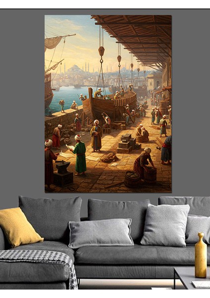Osmanlı Limanın Kenarında Gün Doğumu Dekoratif Kanvas - Mdf Ahşap Tablo fiyatları