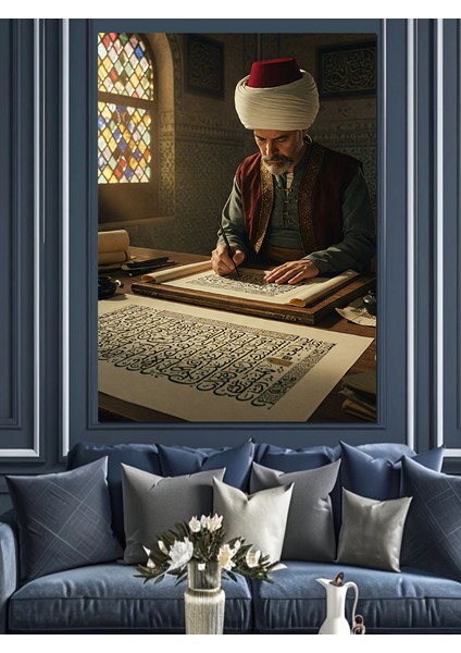 Osmanlı Hat Sanatında Derin Konsantrasyon Dekoratif Kanvas - Mdf Ahşap Tablo modelleri
