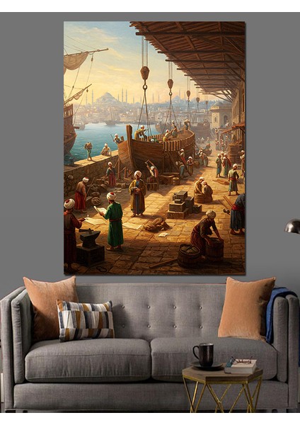 Osmanlı Limanın Kenarında Gün Doğumu Dekoratif Kanvas - Mdf Ahşap Tablo modelleri