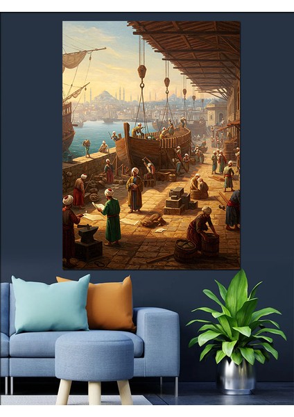 Osmanlı Limanın Kenarında Gün Doğumu Dekoratif Kanvas - Mdf Ahşap Tablo fırsatları