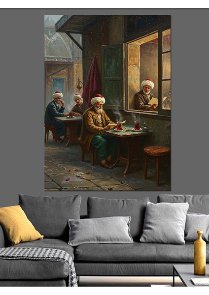 Osmanlı Kahvede Derin Sohbet Keyfi Dekoratif Kanvas - Mdf Ahşap Tablo