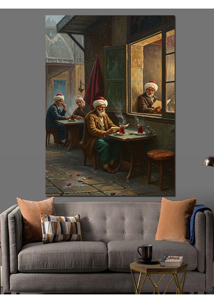 Osmanlı Kahvede Derin Sohbet Keyfi Dekoratif Kanvas - Mdf Ahşap Tablo fiyatları