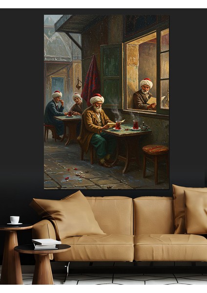 Osmanlı Kahvede Derin Sohbet Keyfi Dekoratif Kanvas - Mdf Ahşap Tablo fırsatları