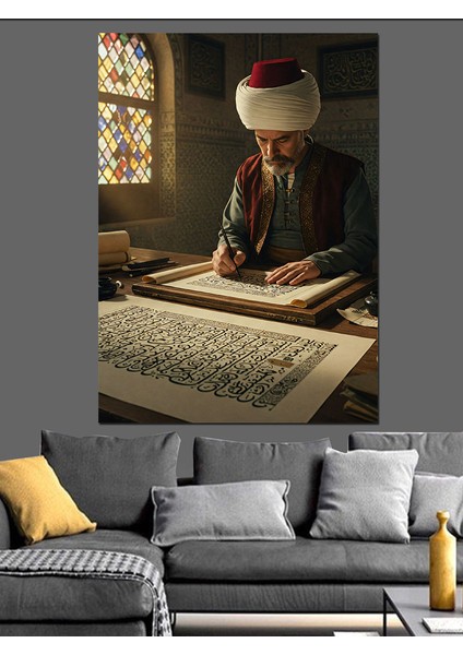 Osmanlı Hat Sanatında Derin Konsantrasyon Dekoratif Kanvas - Mdf Ahşap Tablo fırsatları
