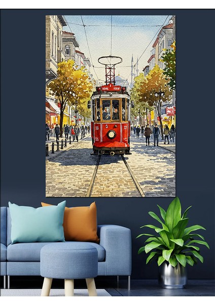 Nostaljik Tramvayla Şehir Turu Dekoratif Kanvas - Mdf Ahşap Tablo modelleri