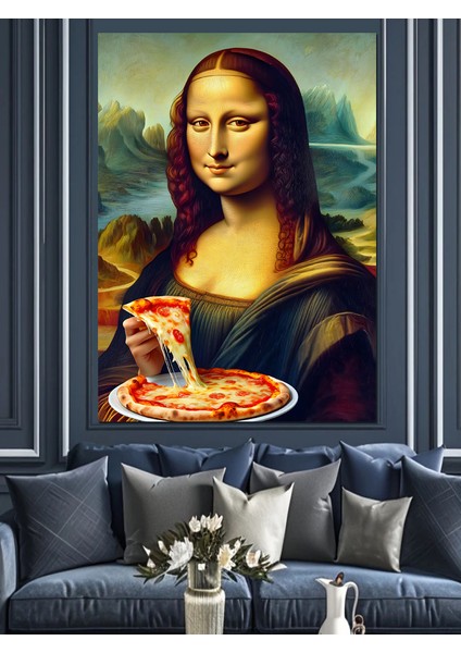 Pizza Yiyen Mona Lisa Dekoratif Kanvas - Mdf Ahşap Tablo fiyatları