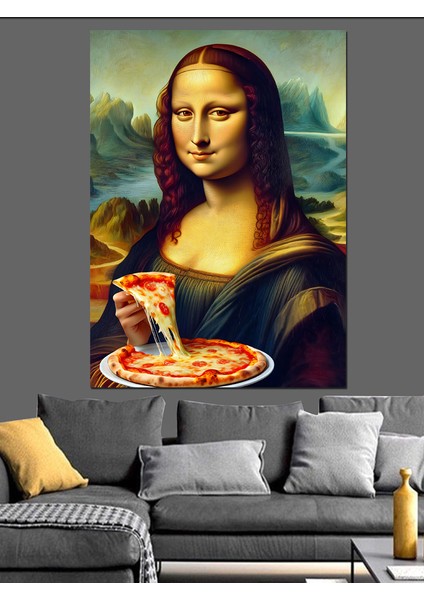 Pizza Yiyen Mona Lisa Dekoratif Kanvas - Mdf Ahşap Tablo modelleri