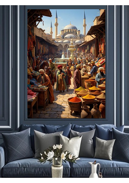 Osmanlı Tarihi Pazarda Günlük Koşuşturma Dekoratif Kanvas - Mdf Ahşap Tablo fiyatları
