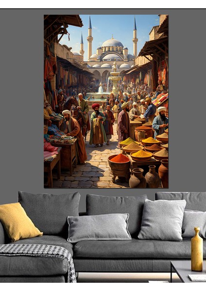 Osmanlı Tarihi Pazarda Günlük Koşuşturma Dekoratif Kanvas - Mdf Ahşap Tablo modelleri