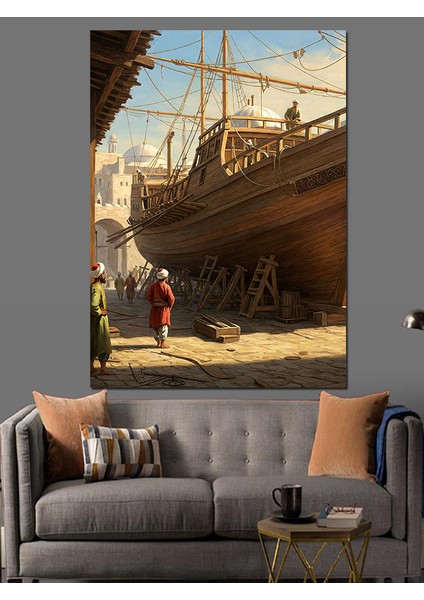 Osmanlı Tersanede Geminin Son Hazırlığı Dekoratif Kanvas - Mdf Ahşap Tablo