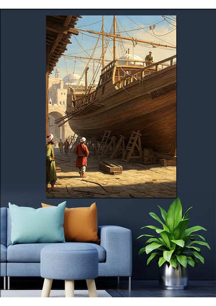 Osmanlı Tersanede Geminin Son Hazırlığı Dekoratif Kanvas - Mdf Ahşap Tablo fiyatları