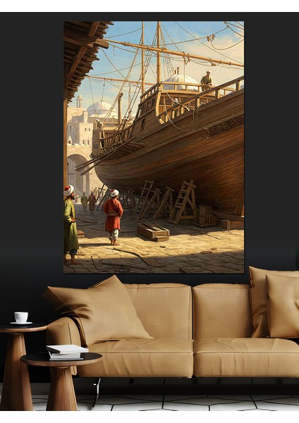 Osmanlı Tersanede Geminin Son Hazırlığı Dekoratif Kanvas - Mdf Ahşap Tablo modelleri