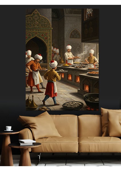 Osmanlı Sarayda Tatlı Ziyafet Hazırlığı Dekoratif Kanvas - Mdf Ahşap Tablo