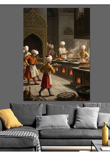 Osmanlı Sarayda Tatlı Ziyafet Hazırlığı Dekoratif Kanvas - Mdf Ahşap Tablo modelleri