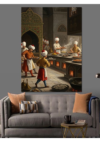 Osmanlı Sarayda Tatlı Ziyafet Hazırlığı Dekoratif Kanvas - Mdf Ahşap Tablo fırsatları