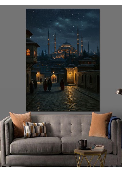 Osmanlı Sultanahmet’te Gece Işıltısı Dekoratif Kanvas - Mdf Ahşap Tablo