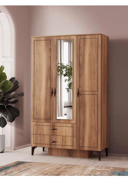 Hazar 3 Kapılı 2 Çekmeceli Gardırop Elbise Dolabı 120 x 47 x 200