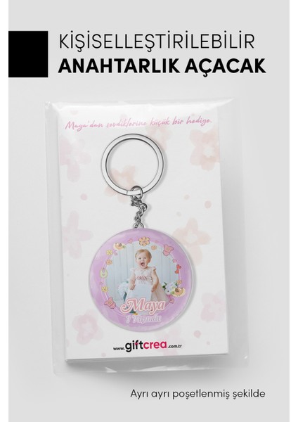 Yeni Doğan Kız Bebek Için Hoş Geldin Anahtarlık – Yuvarlak Açacaklı Fotoğraf Baskılı