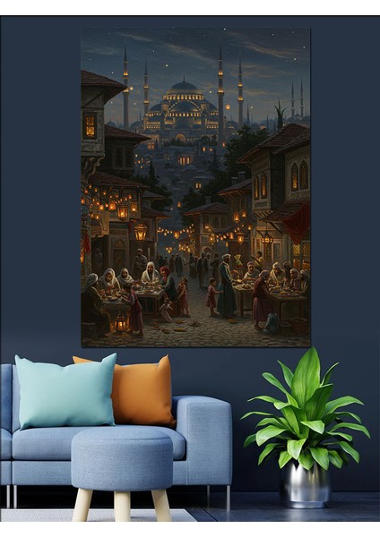 Osmanlı Akşam Pazarı Işıkla Canlanıyor Dekoratif Kanvas - Mdf Ahşap Tablo