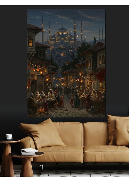 Osmanlı Akşam Pazarı Işıkla Canlanıyor Dekoratif Kanvas - Mdf Ahşap Tablo fiyatları