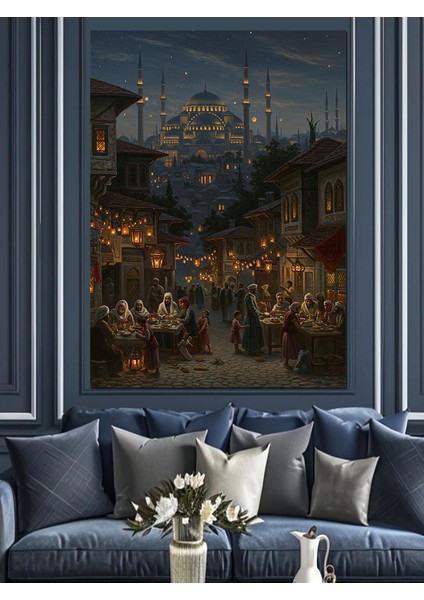 Osmanlı Akşam Pazarı Işıkla Canlanıyor Dekoratif Kanvas - Mdf Ahşap Tablo modelleri