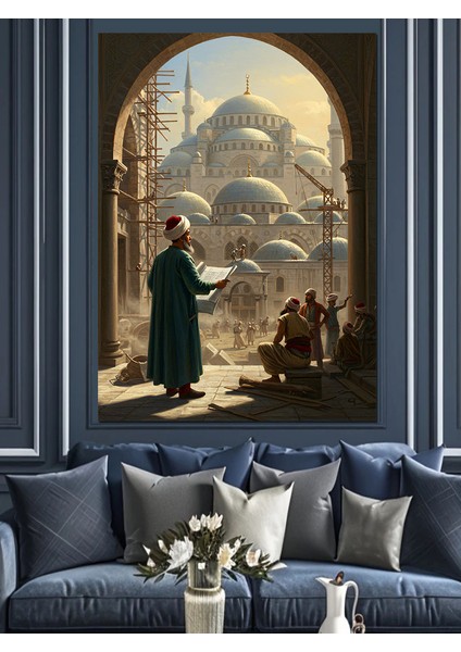 Osmanlı Mimar Sianan Cami Inşaatı Dekoratif Kanvas - Mdf Ahşap Tablo
