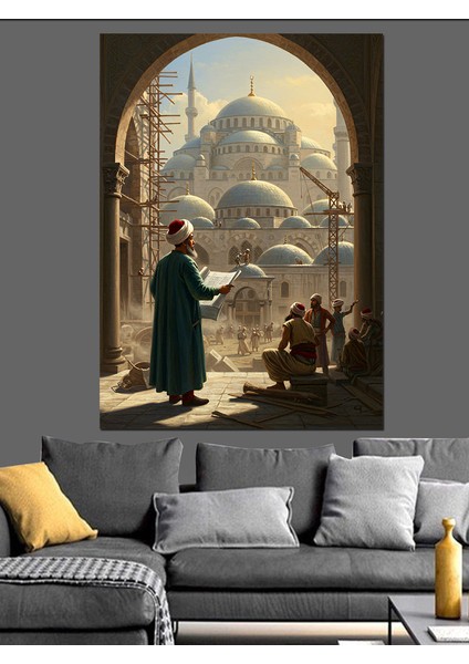 Osmanlı Mimar Sianan Cami Inşaatı Dekoratif Kanvas - Mdf Ahşap Tablo