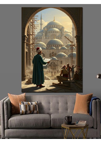Osmanlı Mimar Sianan Cami Inşaatı Dekoratif Kanvas - Mdf Ahşap Tablo