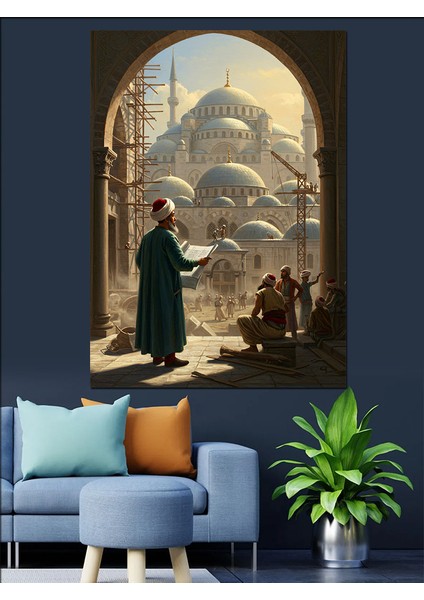 Osmanlı Mimar Sianan Cami Inşaatı Dekoratif Kanvas - Mdf Ahşap Tablo