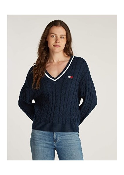 Tjw Badge Cable V-Neck Sweater