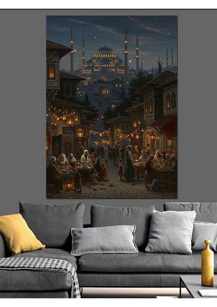 Osmanlı Akşam Pazarı Işıkla Canlanıyor Dekoratif Kanvas - Mdf Ahşap Tablo fırsatları