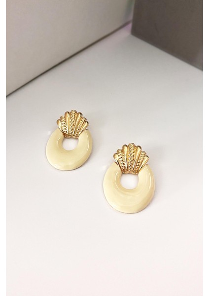 Kadın Mineli Gold Tokmak Küpe modelleri