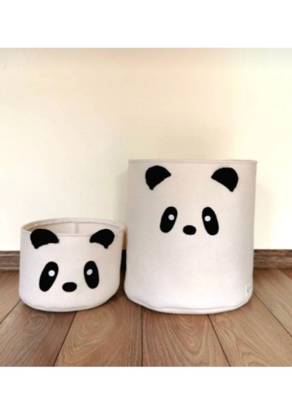 Keçe Panda Karakterli Çocuk Bebek Odası Dekorasyon Çamaşır Oyuncak Sepeti