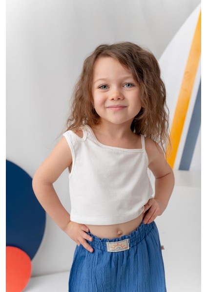 Kız Çocuk Crop Atlet - Ekru