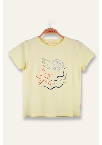 Kız Çocuk Hawaı Baskılı T-Shirt - Sarı