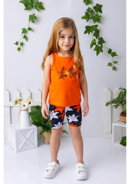 Kız Çocuk Çiçek Nakışlı Atlet - Oranj fiyatları