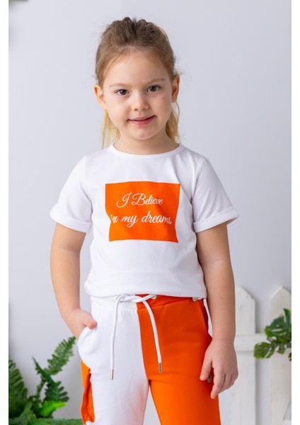 Kız Çocuk Yazı Baskılı T-Shirt - Beyaz