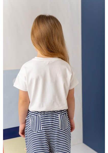 Kız Çocuk Hawai Baskılı Crop T-Shirt - Ekru fiyatları