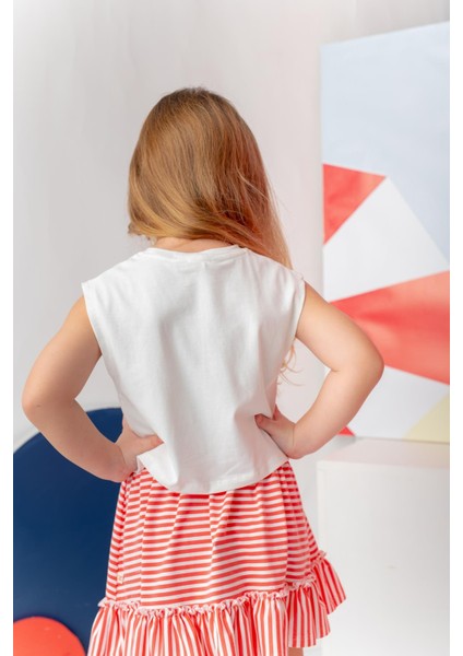 Kız Çocuk Hawaı Baskılı Kolsuz T-Shirt - Ekru fiyatları