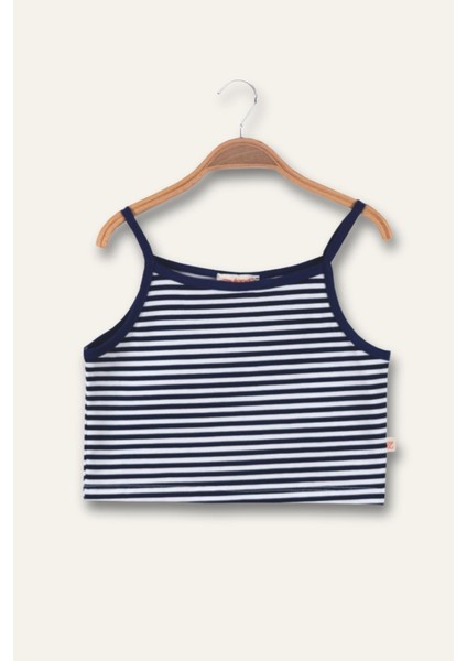 Kız Çocuk Crop Çizgili Atlet - Lacivert Çizgili